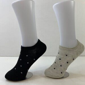 Womens Polka Dot Ankle Socks 2-Pack Black & Cream Low-Cut Comfy Stretchy Fun